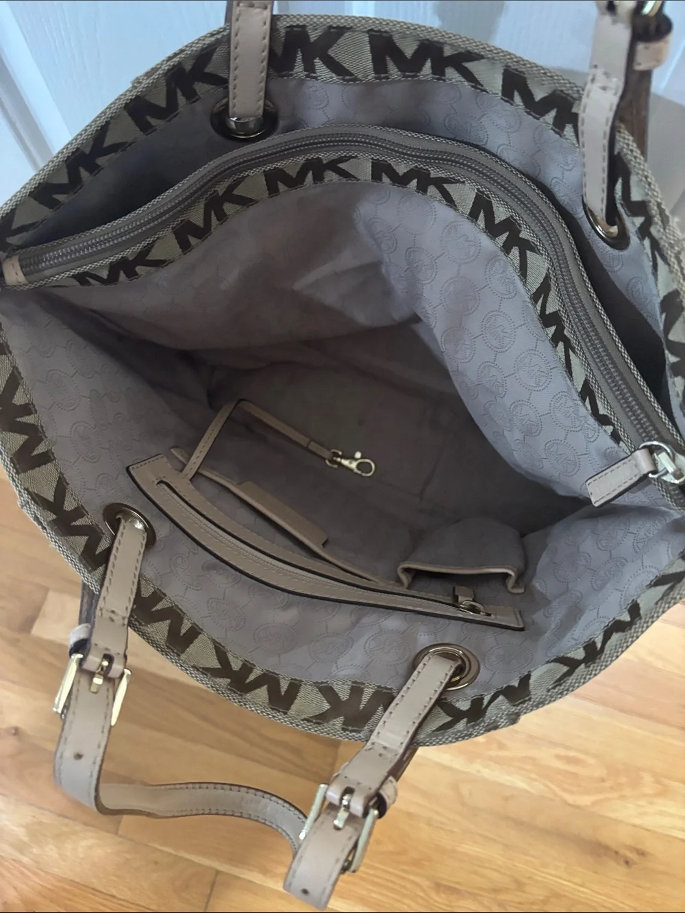 Michael Kors Brown and Beige MK Monogram Tote